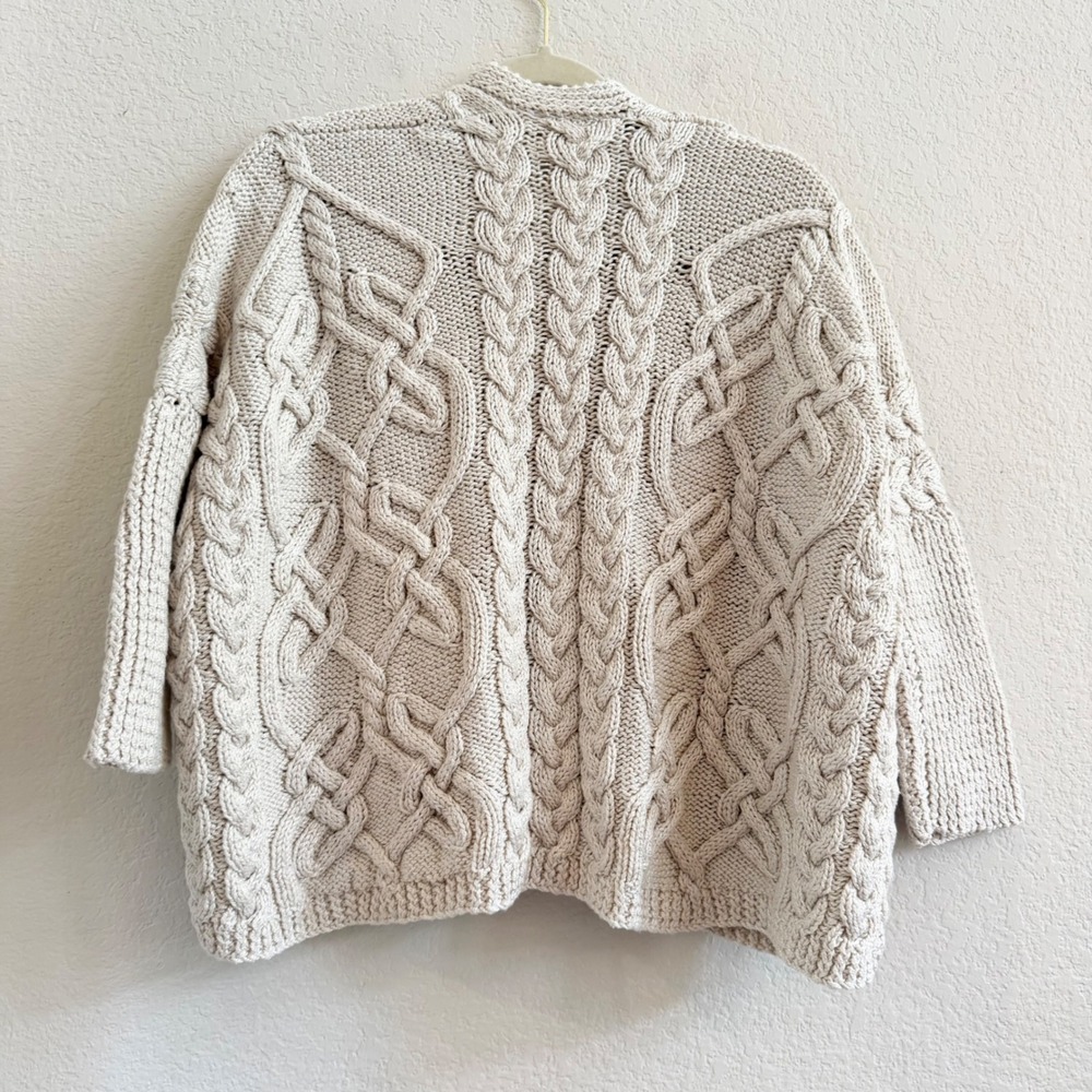 Chunky Cable Knit Open Front Cardigan Beige Cream‎ Oversized Boxy Sweater Womens - Picture 9 of 11